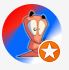 A small, circular icon depicting an animated figure resembling a bear in a sitting position with a red star on its chest and back against a dual-tone background of red and blue, symbolizing the national colors of Serbia.