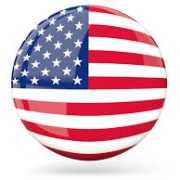 A round icon depicting the flag of the United States, showing the familiar red and white stripes and white stars on a blue background, symbolizing American national identity.