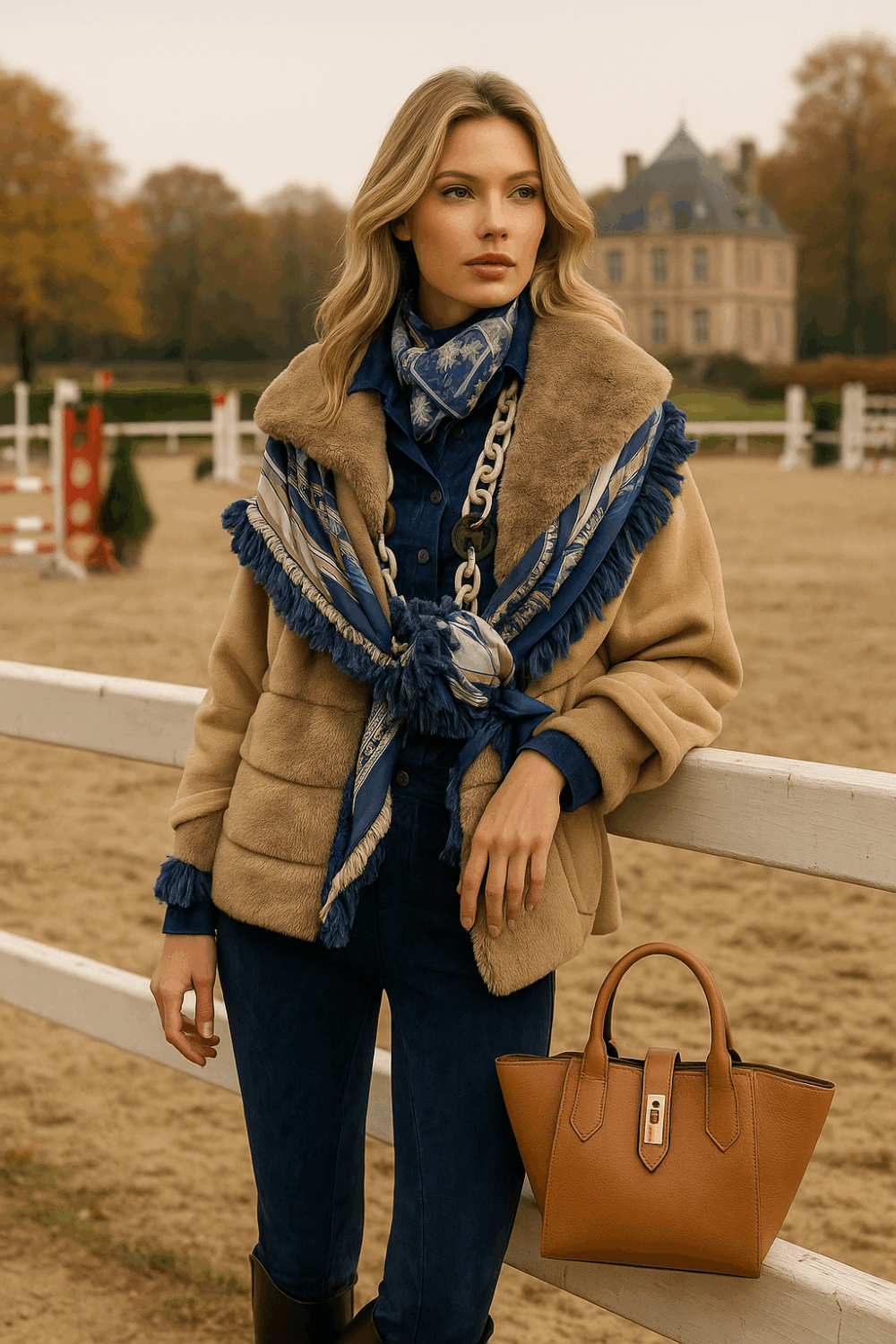 Elegante Vrouw Bij Paardrijdsterrein