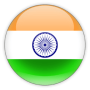 A round icon representing the flag of India, with its saffron, white, and green horizontal stripes and a navy blue Ashoka Chakra in the center.