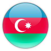 A round icon with the flag of Azerbaijan, featuring three horizontal stripes of blue, red, and green, with a white crescent and an eight-pointed star in the center.