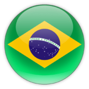 A round badge with the flag of Brazil, which features a green background and a yellow rhombus in the center, with a blue globe containing white stars and a white band with the national motto inside the rhombus.