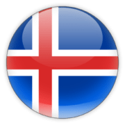 A round icon representing the Icelandic flag, with a blue background, a white cross, and a red cross within the white cross.