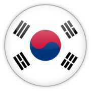 A digital icon of a glossy button with the flag of South Korea, featuring black trigrams on a white background with a red and blue yin-yang symbol in the center.