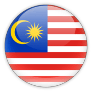A circular icon with the Malaysian flag, showing alternating red and white stripes, a blue rectangle at the top left corner, and a yellow crescent and star.
