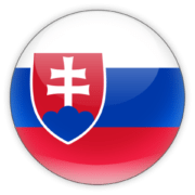 A circular badge featuring the flag of Slovakia, with three horizontal stripes in white, blue, and red, and the national coat of arms positioned in the upper left quadrant